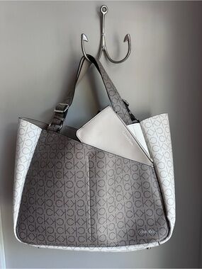 Calvin Klein beige and Off-White CK Logo Tote with Matching Wristlet